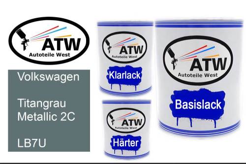 Volkswagen, Titangrau Metallic 2C, LB7U: 1L Lackdose + 1L Klarlack + 500ml Härter - Set, von ATW Autoteile West.